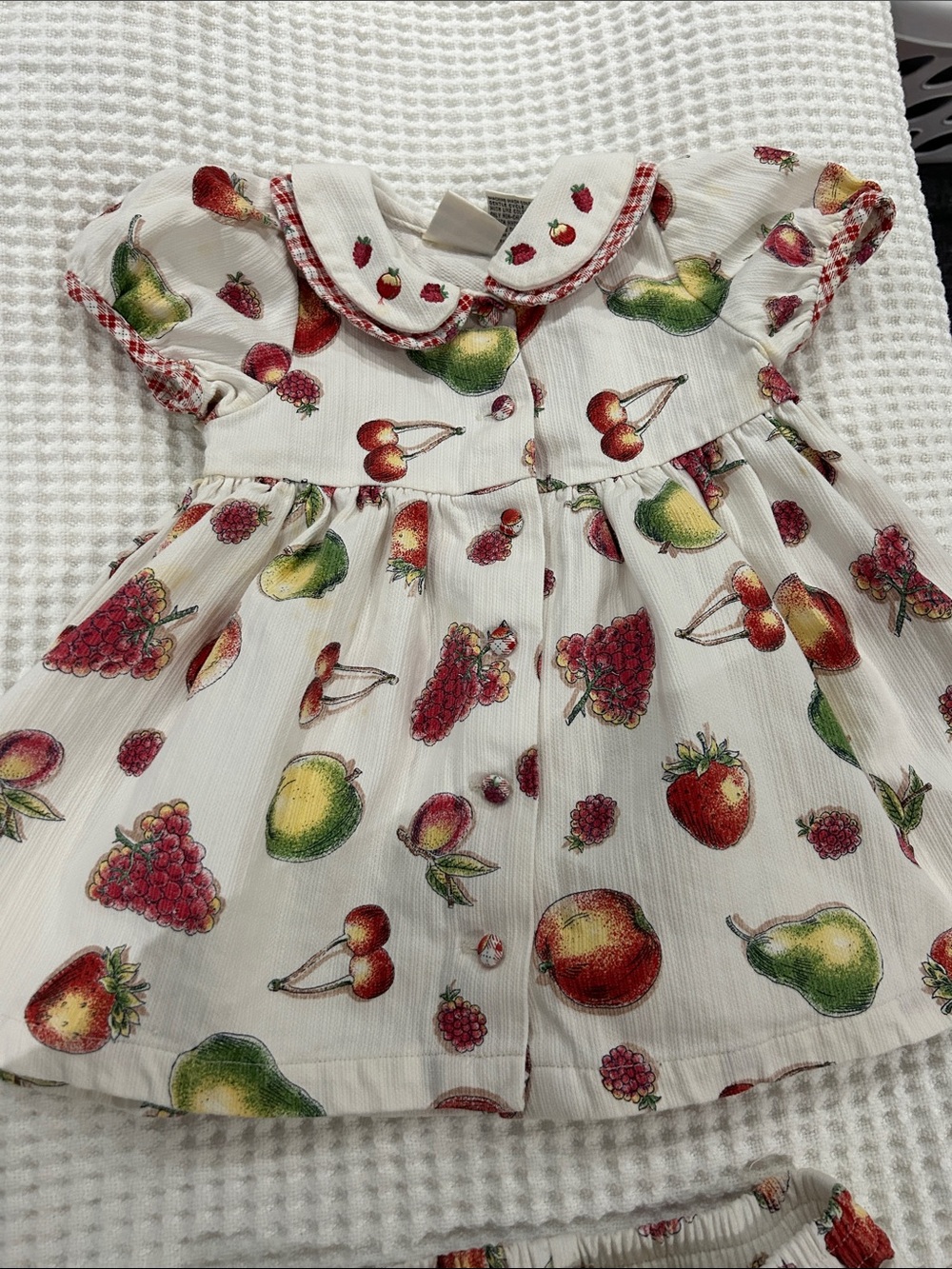 Vintage 100% Cotton Dress - Cream with Red & Green Fruit
